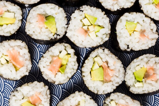 Top view of california rolls