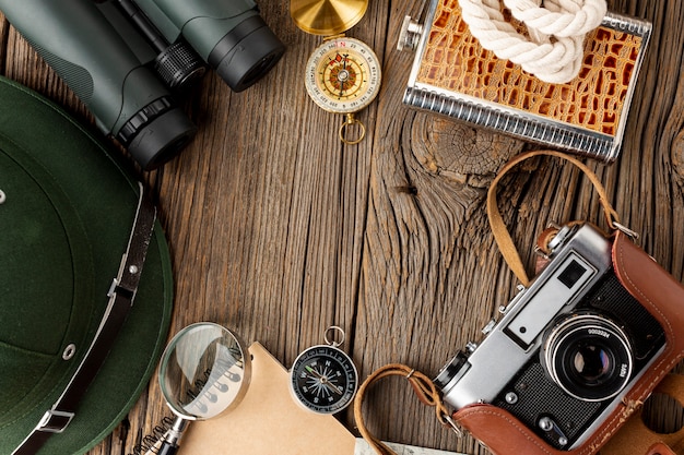 Top view camera and binoculars