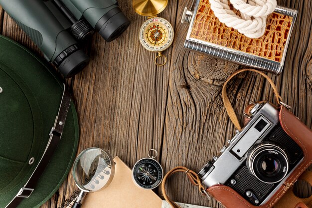 Top view camera and binoculars