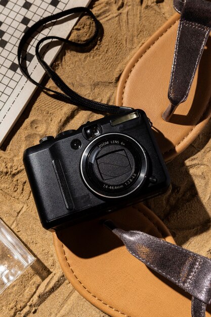 Top view camera and sandals arrangement