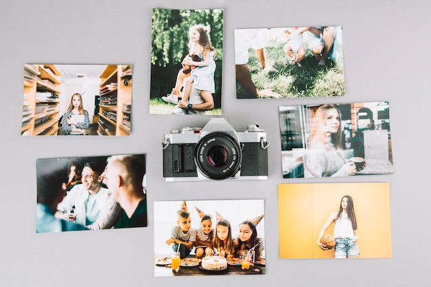 Top view camera surrounded by pictures