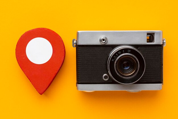 Top view camera on yellow background