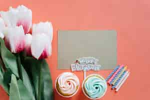 Free photo top view card with birthday elements