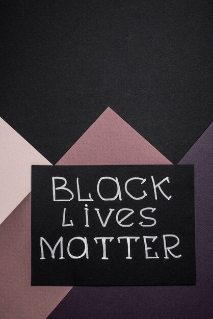 Top view of card with black lives matter and copy space