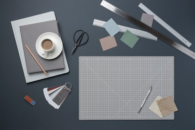 Top view over career guidance items for designers