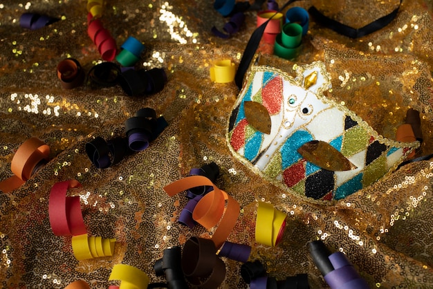 Top view of a carnival mask