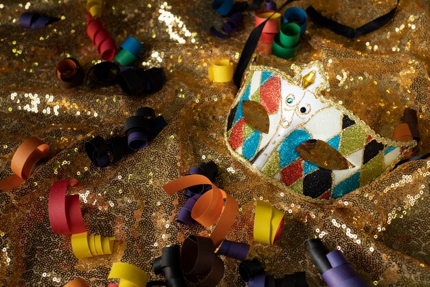 Top view of a carnival mask