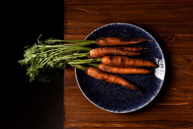 Top view carrots on plate