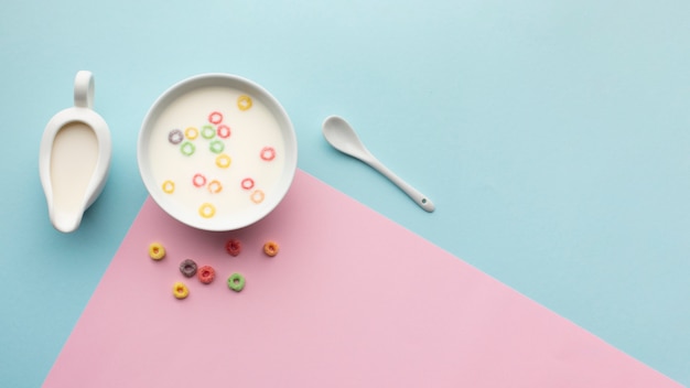 Top view cereal bowl with copy space