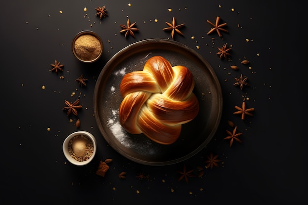 Free photo top view challah dish for hanukkah