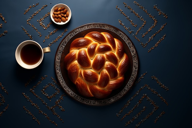 Foto gratuita vista dall'alto del piatto di challah per hanukkah