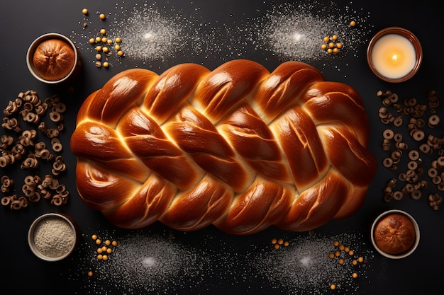 Free photo top view  challah dish for hanukkah