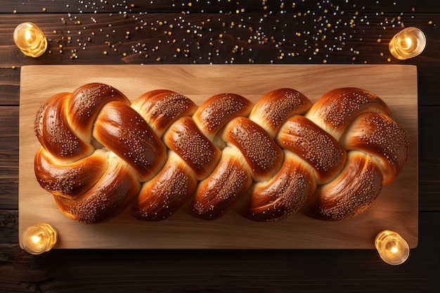 Free photo top view challah dish for hanukkah