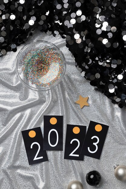 Top view change of year with glitter
