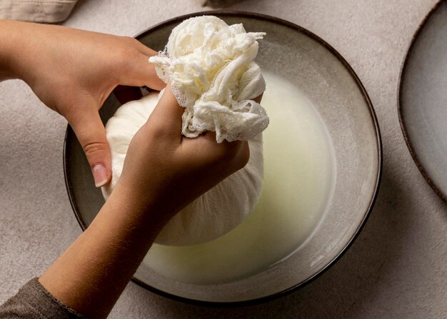 Top view of cheese making process