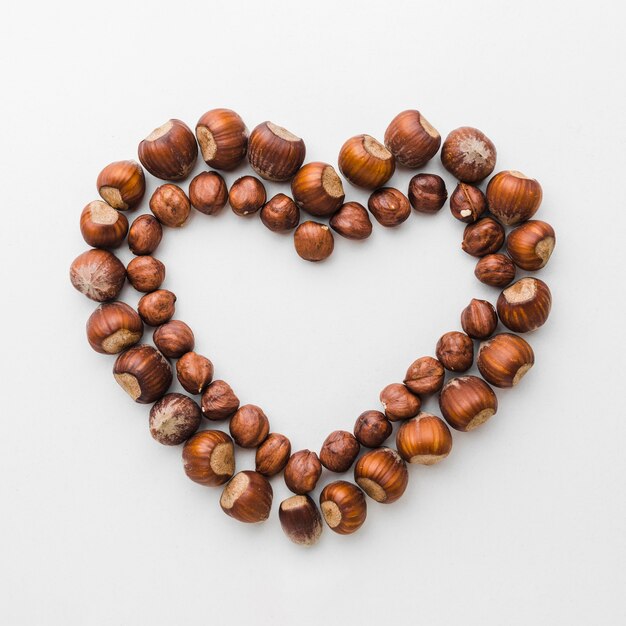 Top view chestnuts in heart shape