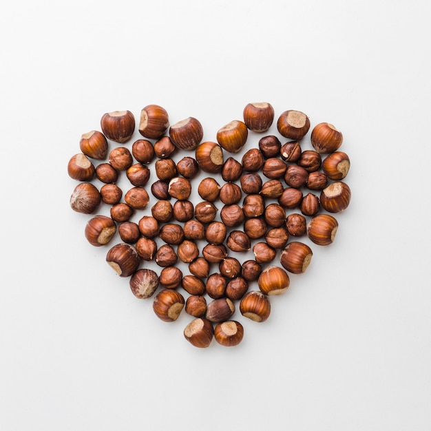 Top view chestnuts in heart shape