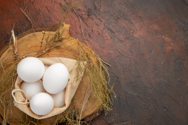 Top view chicken eggs inside bag