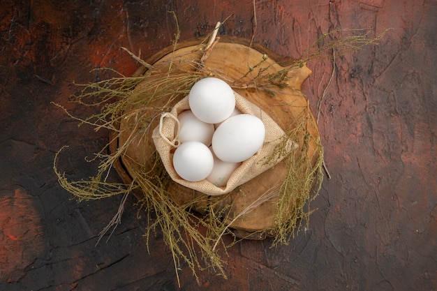 Top view chicken eggs inside bag