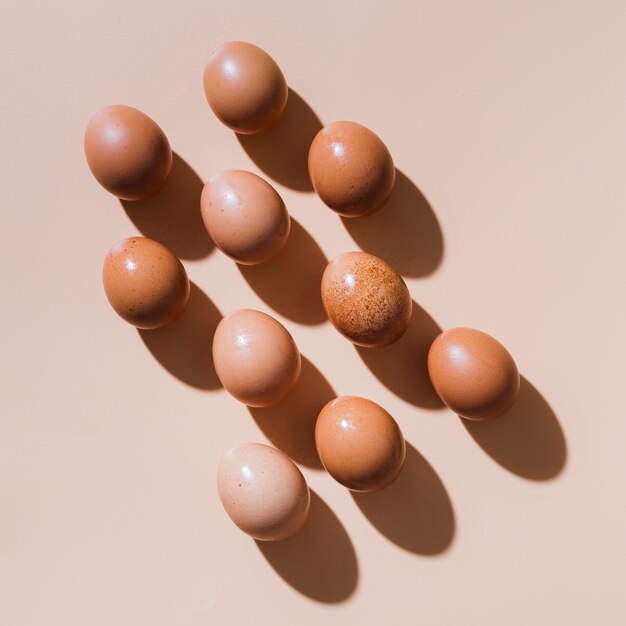 Top view chicken eggs on table