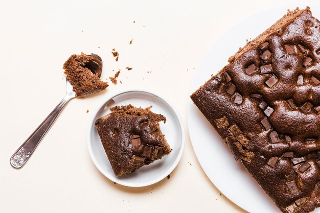 Top view chocolate cake on a plate