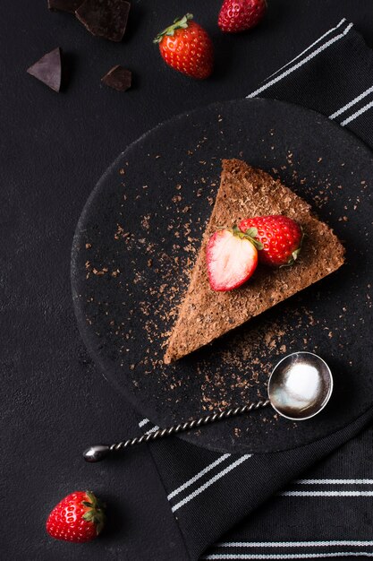 Top view chocolate cake ready to be served