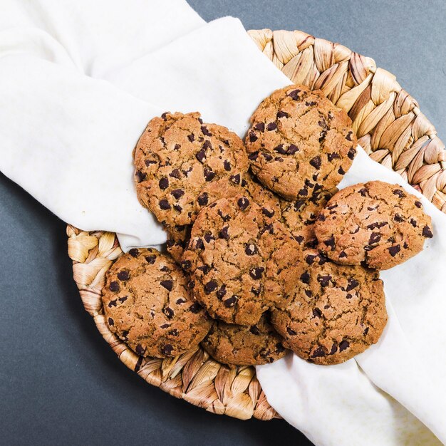 Top view chocolate chip cookies