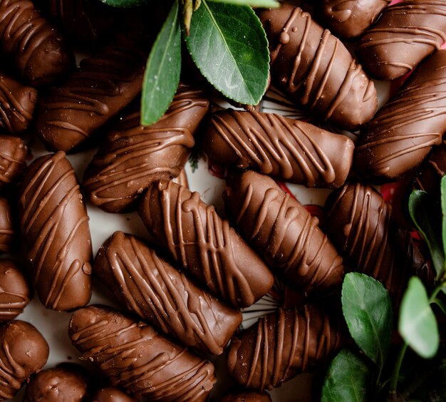 Top view of chocolate covered pastry