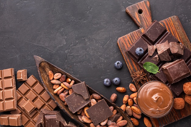 Top view of chocolate desserts