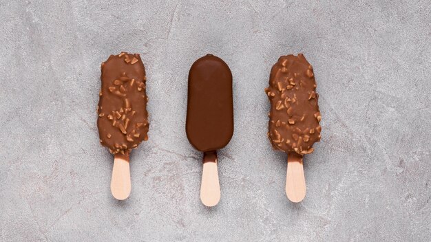 Top view chocolate ice creams on the table