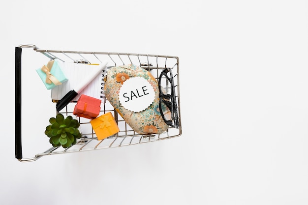 Top view of chopping cart with sale sticker