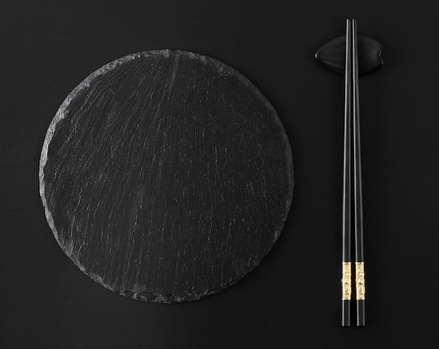 Top view over chopsticks with bowl