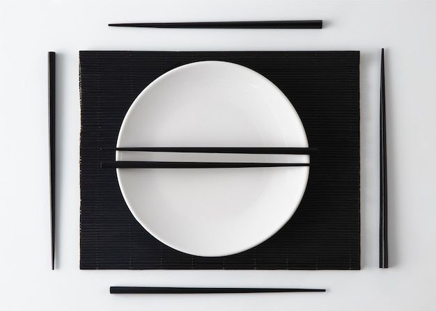 Top view over chopsticks with bowl