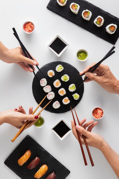 High-Quality, Free Stock Photos of Top View Over Chopsticks with Sushi
