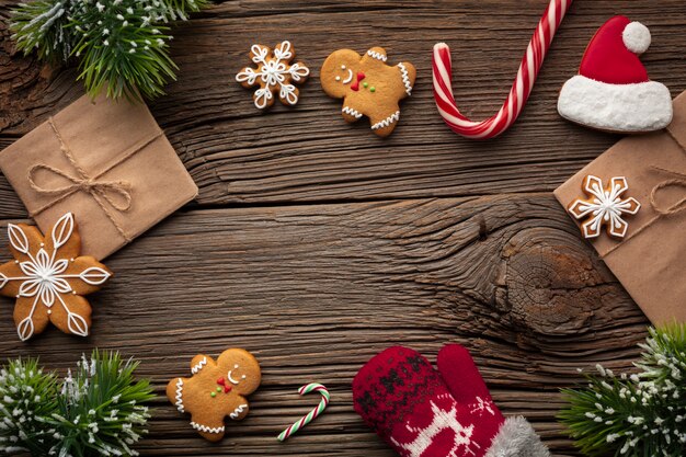 Top view christmas concept on a table