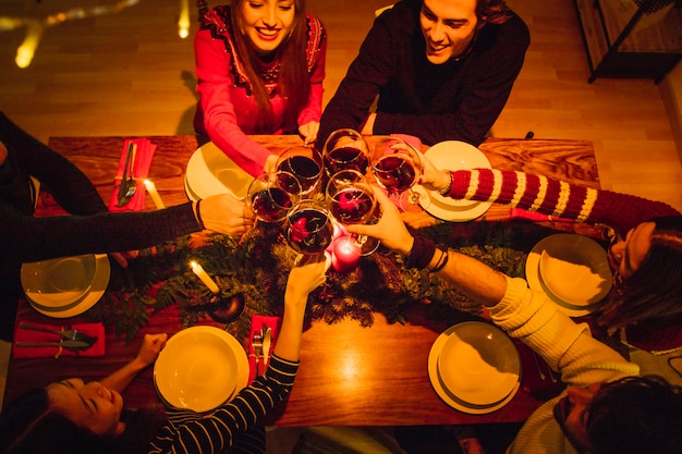 Free photo top view christmas dinner concept