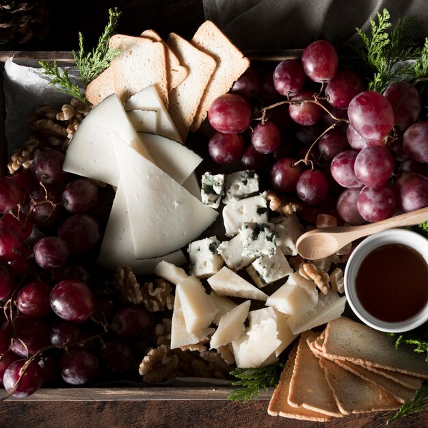 Top view christmas food arrangement