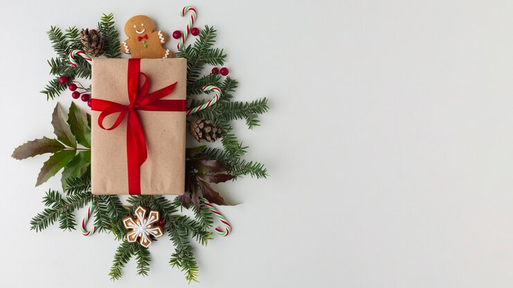Free Photo top view christmas gift with copy space