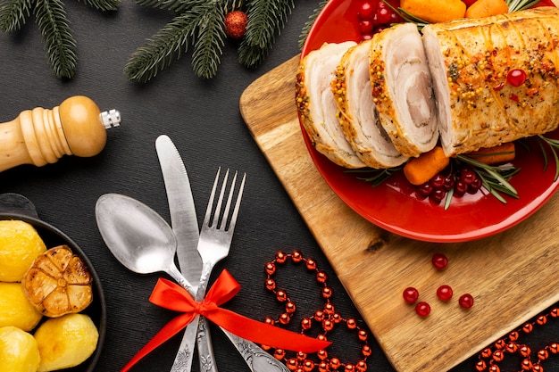 Free photo top view christmas meal arrangement