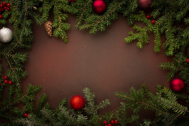 Top view christmas tree branches copy space