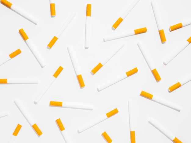 Top view of cigarette bad habit arrangement
