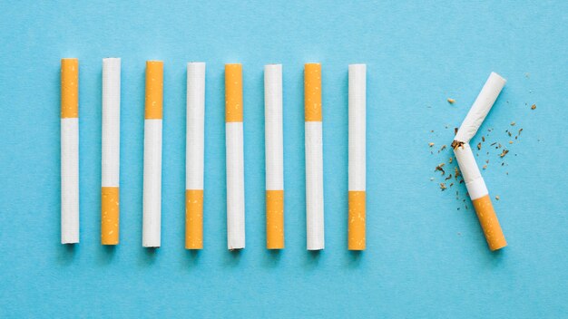 Top view of cigarette bad habit arrangement