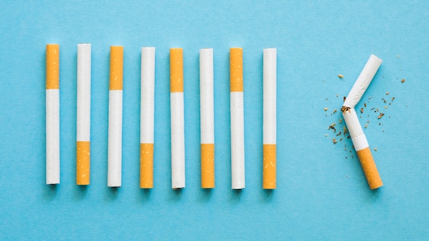 Top view of cigarette bad habit arrangement