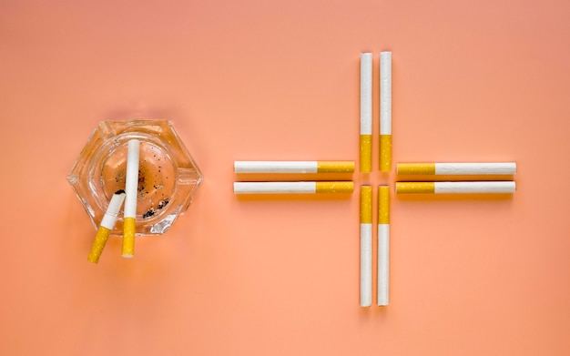 Top view of cigarette bad habit concept
