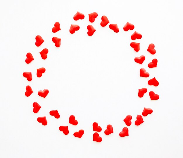 Free photo top view of circle with shape hearts