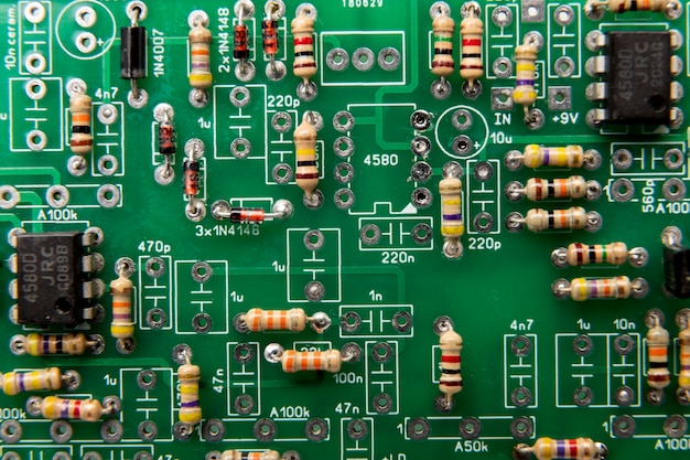 Top view circuit board close-up