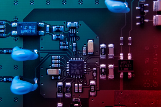 Top view circuit board close-up