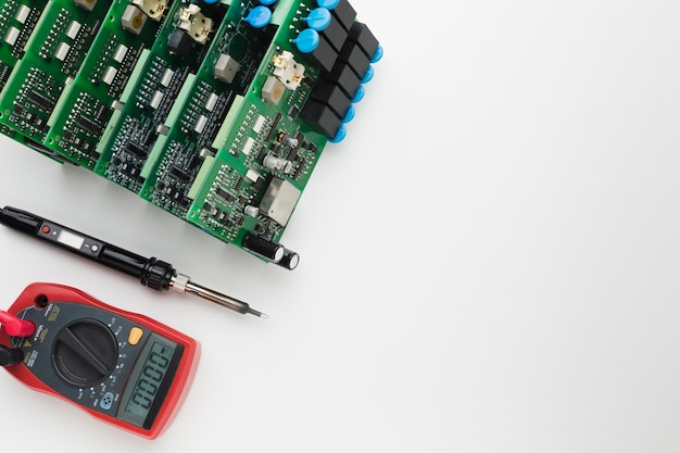 Top view circuit boards with copy space