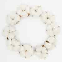 Free photo top view circular frame with white cotton flower