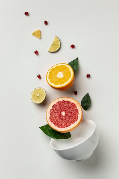 Top view of citrus with leaves